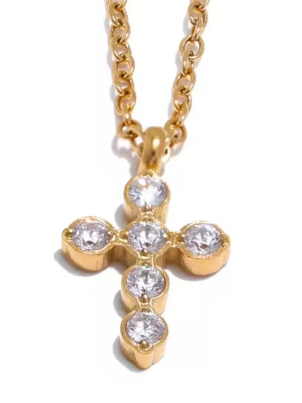 Gold plated Cross Necklace with Clear Stones